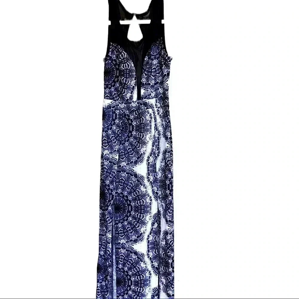 TOPSHOP sleeveless mesh black & white long dress